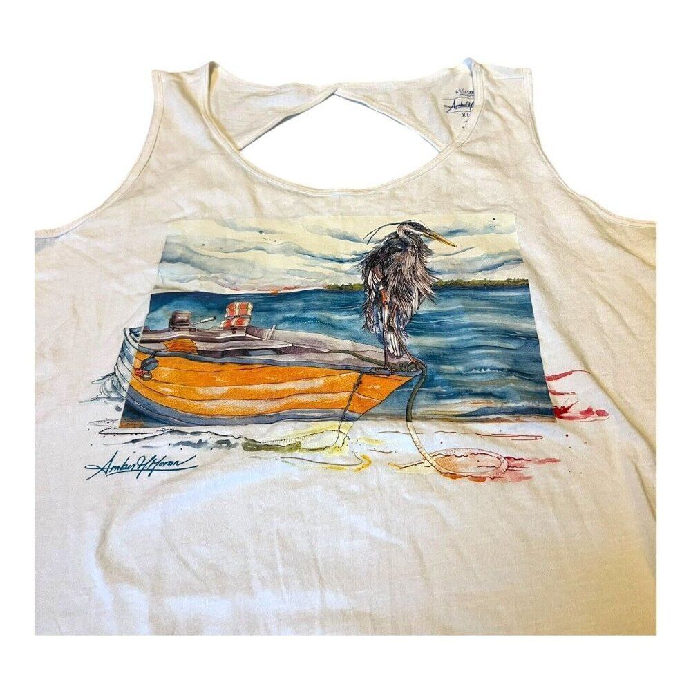 NWT Art & Sol Amber Moran Art to Wear Boat eron Egret Tank Top Size XL Tropical